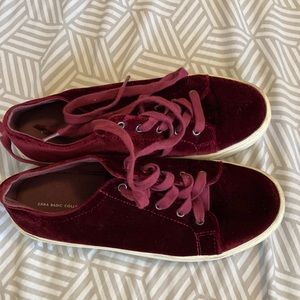 Zara Burgundy Velvet Sneakers